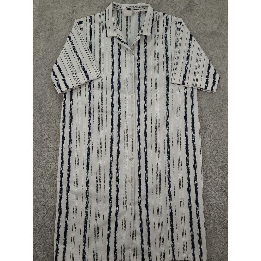 Vintage Blair Shirt Dress Sz‎ 16.5 White/Blue Stripe Knee Length cuffed sleeve
